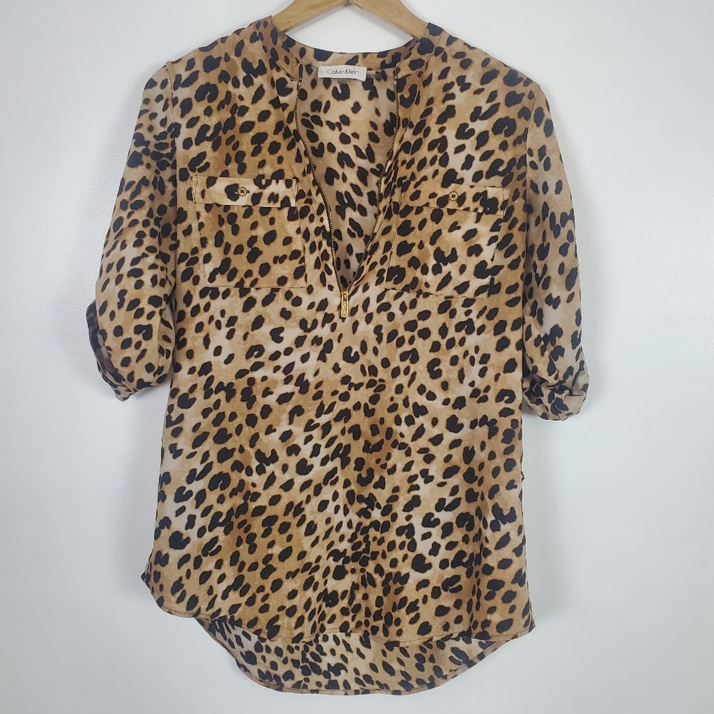 Calvin Klein blouse cheetah leopard print XS